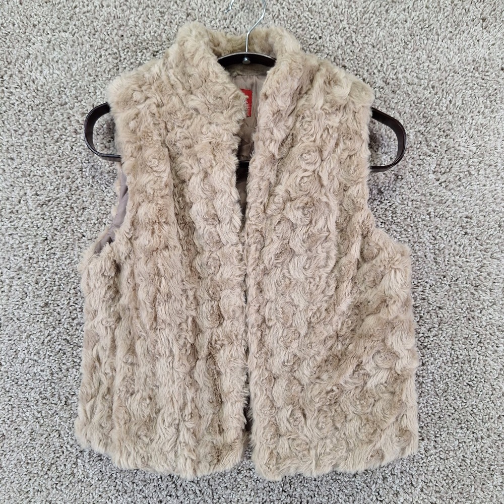 ELLE Vest Women XS Tan Faux Fur Lined Hook and Eye Closure Glam Winter Chic